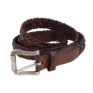 Coach Brown Leather Braided Belt Silver Buckle Genuine Glove Cow Hide Leather 40